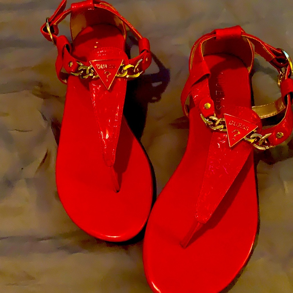 Beautiful bright red guess Sandals size 7 never worn before!